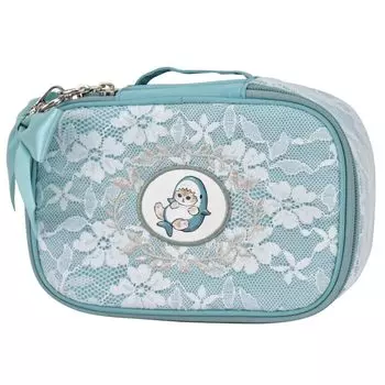 Косметичка большой вместимости с перегородками на заказ и ленточным аксессуаром для брелка персонажа синий [Mofusand], кружево, кейс, женская, для поездок на работу, в школу,