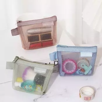 Косметичка для губной помады Мини-кошелек для монет Сумка для хранения мелочи Сумка для карточек свежего цвета Прозрачная сетчатая сумка для девочек синий