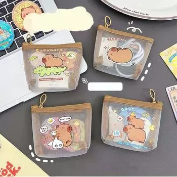 Косметичка для губной помады, прозрачная сетчатая сумка, мультяшный мини-кошелек для монет, милая сумка для карт Capybara для девочек Style A