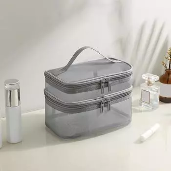 Косметичка для хранения полая сетка 45293 слоя большая емкость с ручкой застежка-молния чёрный