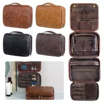 Косметичка для хранения с переносной ручкой и крючком, много отделений, большая вместимость, водонепроницаемая, винтажная кофейный