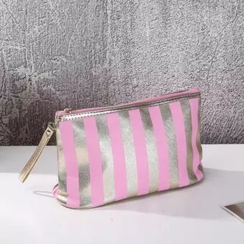 Косметичка для хранения с полосатым принтом, гладкая молния, кольцо для руки, яркий цвет для хранения белый