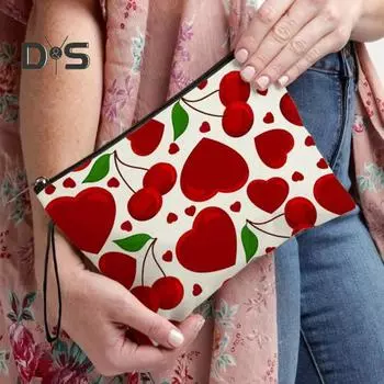 Косметичка для хранения с принтом в виде сердца и вишни, контрастный цветной органайзер для макияжа, застежка-молния, большая вместимость, портативная, с ремешком для подвешивания, косметичка красный