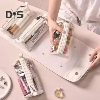 Косметичка для хранения со съемными отделениями и ручкой, водонепроницаемая дорожная косметичка большой емкости чёрный