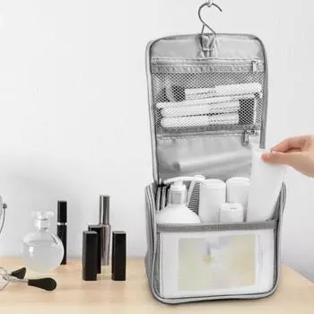 Косметичка для путешествий, подвесная косметичка с крючком, большая вместимость, несколько отделений, водонепроницаемая, легко моется, портативная косметичка серебряный
