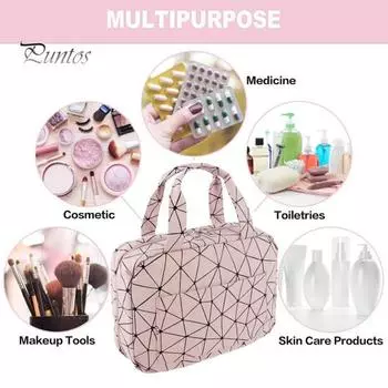 Косметичка для раздельного хранения влажной и сухой одежды, водонепроницаемая, большая вместимость, складная косметичка, 4 прозрачных отделения, вращающийся крючок, дизайн для мытья розовый