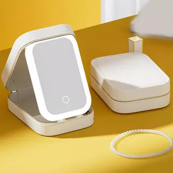 Косметичка Дорожный Чехол для поезда с зеркалом Led 3 Регулируемая яркость, Косметичка, Портативный, Макияж белый