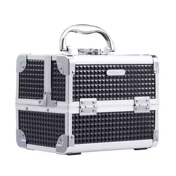 Косметичка Hapilife с зеркалом, выдвижной поднос, профессиональная маленькая косметическая коробка для хранения принадлежностей для макияжа (Черный-Бриллиант)