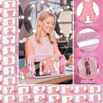 Косметичка Initial, симпатичная прозрачная косметичка с монограммой Letter A для женщин и девочек, персонализированная дорожная косметичка-органайзер для пляжа, Wa One Size