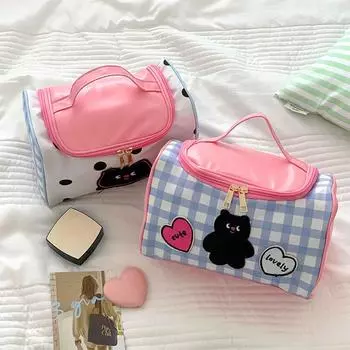 Косметичка из искусственной кожи Lovely Kitten, большая вместительная косметичка, дорожная косметичка, органайзер для хранения на молнии, женские косметички As picture