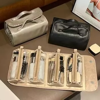 Косметичка из искусственной кожи, съемная, 4 в 1, сворачивающаяся, органайзер для косметики