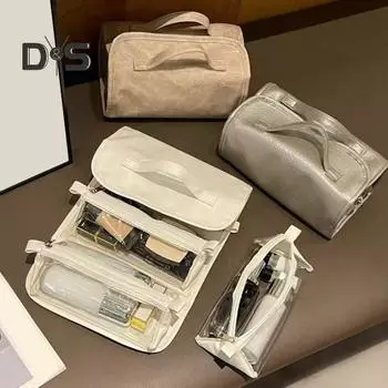 Косметичка из искусственной кожи, съемная, 4 в 1, сворачивающаяся, органайзер для макияжа, многосекционная, дорожная, косметичка для женщин 1pc чёрный