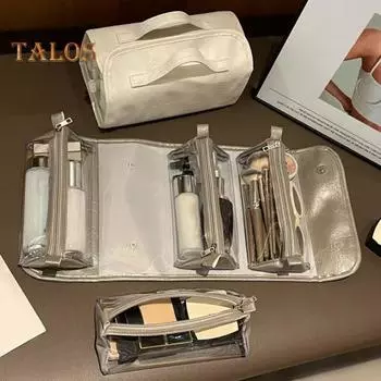 Косметичка из искусственной кожи, съемная, 4 в 1, сворачивающаяся, органайзер для макияжа, многосекционная, дорожная, косметичка для женщин 1pc чёрный