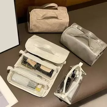 Косметичка из искусственной кожи, съемная, 4 в 1, сворачивающаяся, органайзер для макияжа, многосекционная, дорожная, косметичка для женщин 1pc белый