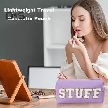 Косметичка из искусственной кожи с вышитыми буквами, пайетками, застежкой-молнией, большой вместимости, портативная, для деловых поездок, для путешествий, косметичка белый