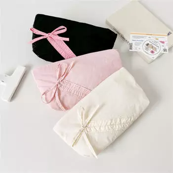 Косметичка из плотного хлопка, стеганая с бантом, коробка для ручек из перцовой одежды One Size чёрный