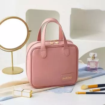 Косметичка из ПУ кожи с буквенным принтом, на молнии, маленькая квадратная сумка, модная дорожная сумка для мытья, для улицы розовый