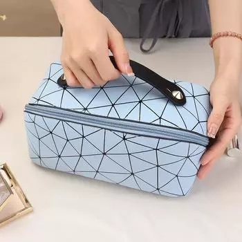 Косметичка из ПУ многофункциональная ромбическая решетка большой емкости для женщин путешествия серебряный