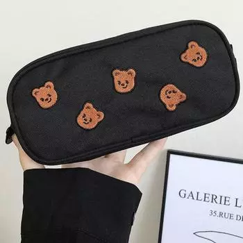 Косметичка Kawaii Bear для девочек, холст с вышивкой, органайзер для макияжа, косметичка, косметичка, косметичка чёрный