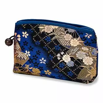 Косметичка Kyoto Geibido Nishijin Ori Gold Brocade с японским узором, сделанная в Японии, с изображением веера (Черный флот)