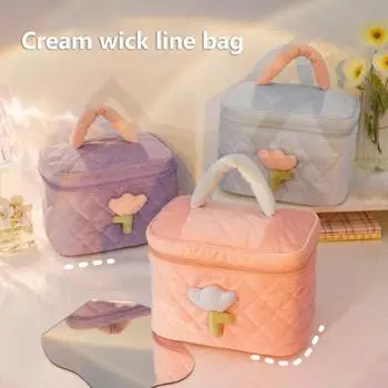 Косметичка модная мягкая прочная несущая тюльпан цветок декор хранение дорожные принадлежности Square фиолетовый