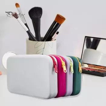 Косметичка на молнии, портативная силиконовая сумка для хранения косметики со съемным ремешком для домашних путешествий светло-серый