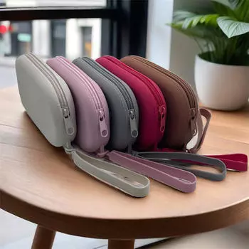 Косметичка Портмоне Многофункциональная сумка для хранения Сплошной цвет Эллиптическая маленькая сумка One Size красный