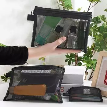 Косметичка Прозрачная застежка-молния Большое отверстие Портативный Легкий вес для поездок на работу Дорожная косметичка Ключ для наушников Сетчатая сумка для туалета S чёрный