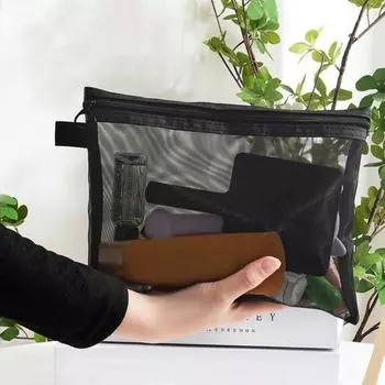 Косметичка Прозрачная застежка-молния Большое отверстие Портативный Легкий вес для поездок на работу Дорожная косметичка Ключ для наушников Сетчатая сумка для туалета S серый