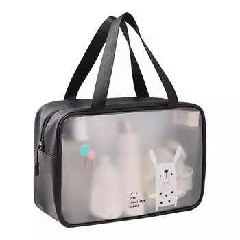 Косметичка ПУ ПВХ Прозрачная Мультяшный Рисунок Ручная Водонепроницаемая Размер L Сумка для Макияжа для Плавания чёрный