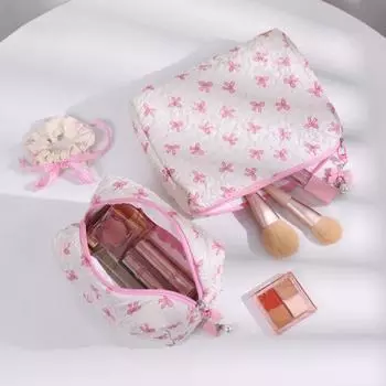 Косметичка с бантом и застежкой-молнией для хранения кистей для макияжа Rilievo Wrinkle многоразовая чёрный