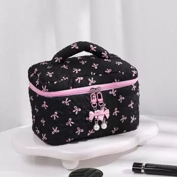 Косметичка с бантом и застежкой-молнией для хранения кистей для макияжа Rilievo Wrinkle чёрный