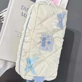 Косметичка с бантом, сумка на молнии, офисная, милая, студенческая, сумка для ручек, французский стиль, многофункциональная, большой емкости one size