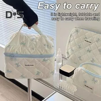 Косметичка с бантом, застежка-молния с двумя отделениями, портативная, вместительная, с ручкой, косметичка для хранения, деловая, дорожная, косметичка Small розовый