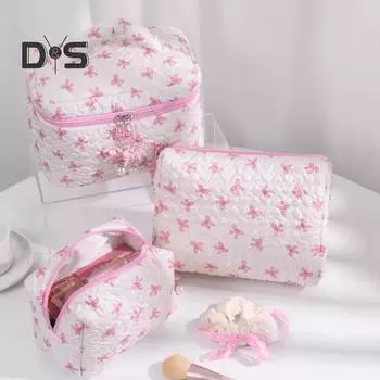 Косметичка с бантом, застежка-молния, сумка для хранения кистей для макияжа, многоразовый органайзер для макияжа Rilievo, мешочек для туалетных принадлежностей и косметических инструментов чёрный