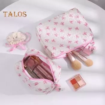 Косметичка с бантом, застежка-молния, сумка для хранения кистей для макияжа, многоразовый органайзер для макияжа Rilievo, мешочек для туалетных принадлежностей и косметических инструментов чёрный