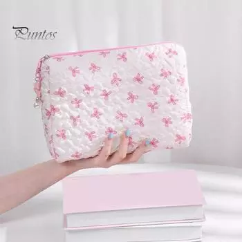 Косметичка с бантом, застежка-молния, сумка для хранения кистей для макияжа, многоразовый органайзер для макияжа Rilievo, мешочек для туалетных принадлежностей и косметических инструментов чёрный