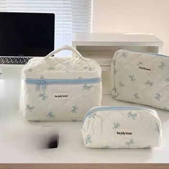 Косметичка с бантом, женская сумка для хранения средств по уходу за кожей, переносная сумка для ванной small синий