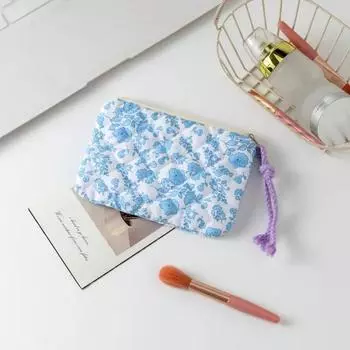 Косметичка с цветочным бантом, маленькая квадратная сумка для макияжа на молнии, портативное хранилище для помады, кошелек для монет для женщин