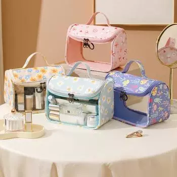 Косметичка с цветочным принтом для женщин, прозрачная, водонепроницаемая, портативная, дорожная, косметичка, симпатичные, удобные, сумки для туалетных принадлежностей One Size розовый
