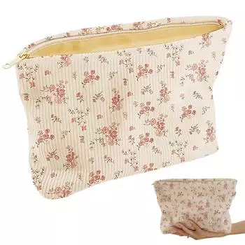 Косметичка с цветочным принтом, застежка-молния, сумка для хранения кистей для макияжа, винтажный стиль, складная, многоразовая