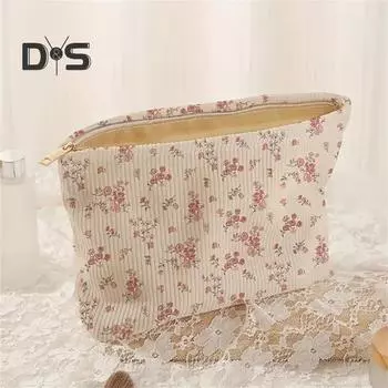 Косметичка с цветочным принтом, застежка-молния, сумка для хранения кистей для макияжа, винтажный стиль, складной многоразовый органайзер для косметики, туалетные принадлежности и косметические инструменты A