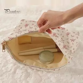 Косметичка с цветочным принтом, застежка-молния, сумка для хранения кистей для макияжа, винтажный стиль, складной многоразовый органайзер для косметики, туалетные принадлежности и косметические инструменты A