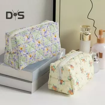 Косметичка с цветочным принтом, застежка-молния, сумка для хранения кистей для макияжа, винтажный стиль, складной многоразовый органайзер для косметики, туалетные принадлежности и косметические инструменты A