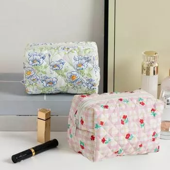 Косметичка с цветочным принтом, застежка-молния, сумка для хранения кистей для макияжа в винтажном стиле