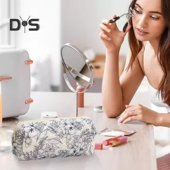 Косметичка с цветочным узором, двойная застежка-молния, портативная, большой емкости, с ручкой, сумка для хранения косметики, деловая поездка, путешествия, кисти для макияжа S