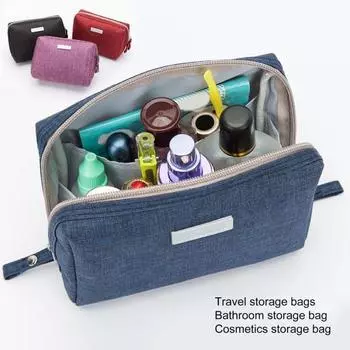 Косметичка с двойной молнией, водонепроницаемая, для хранения, ткань Оксфорд, многофункциональная, женская, портативная, для ежедневного использования темно-синий