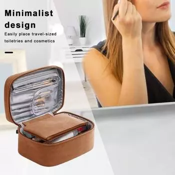 Косметичка с хранилищем кистей для макияжа, вместительный водонепроницаемый органайзер для дорожных туалетных принадлежностей из искусственной кожи верблюд