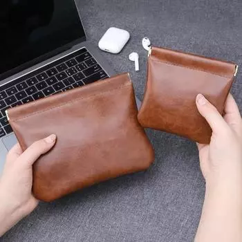 Косметичка с магнитной застежкой, водонепроницаемая, компактного размера, портативная сумка для хранения помады и наушников, многофункциональный органайзер S коричневый