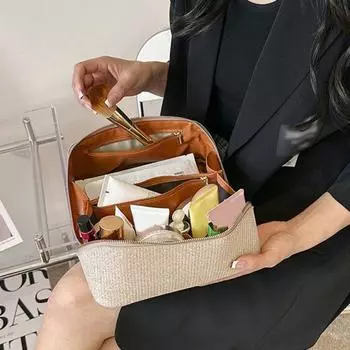 Косметичка с ручкой, блестящая поверхность, съемный дизайн, застежка-молния, большая емкость, водонепроницаемая серебряный